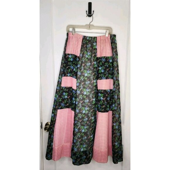 Chessa Davis Large Vtg 70s Maxi Skirt Floral Check Prairie Cottagecore Bandana - Picture 1 of 8